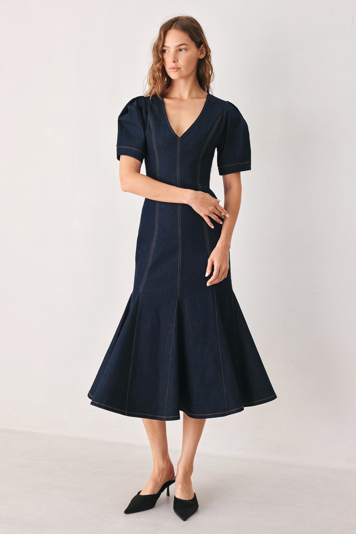Flying Tomato After Dark Denim Midi Dress