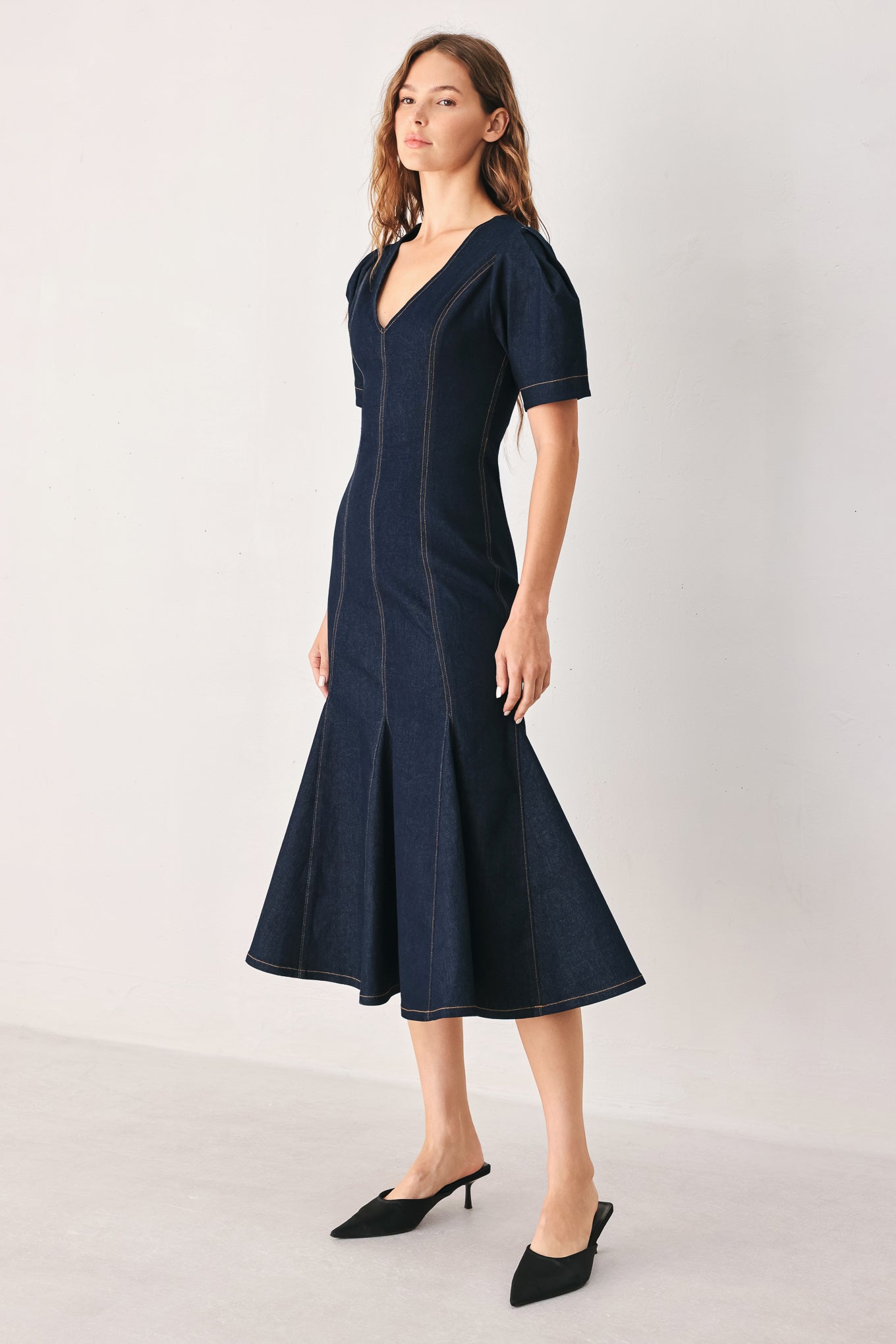 Flying Tomato After Dark Denim Midi Dress