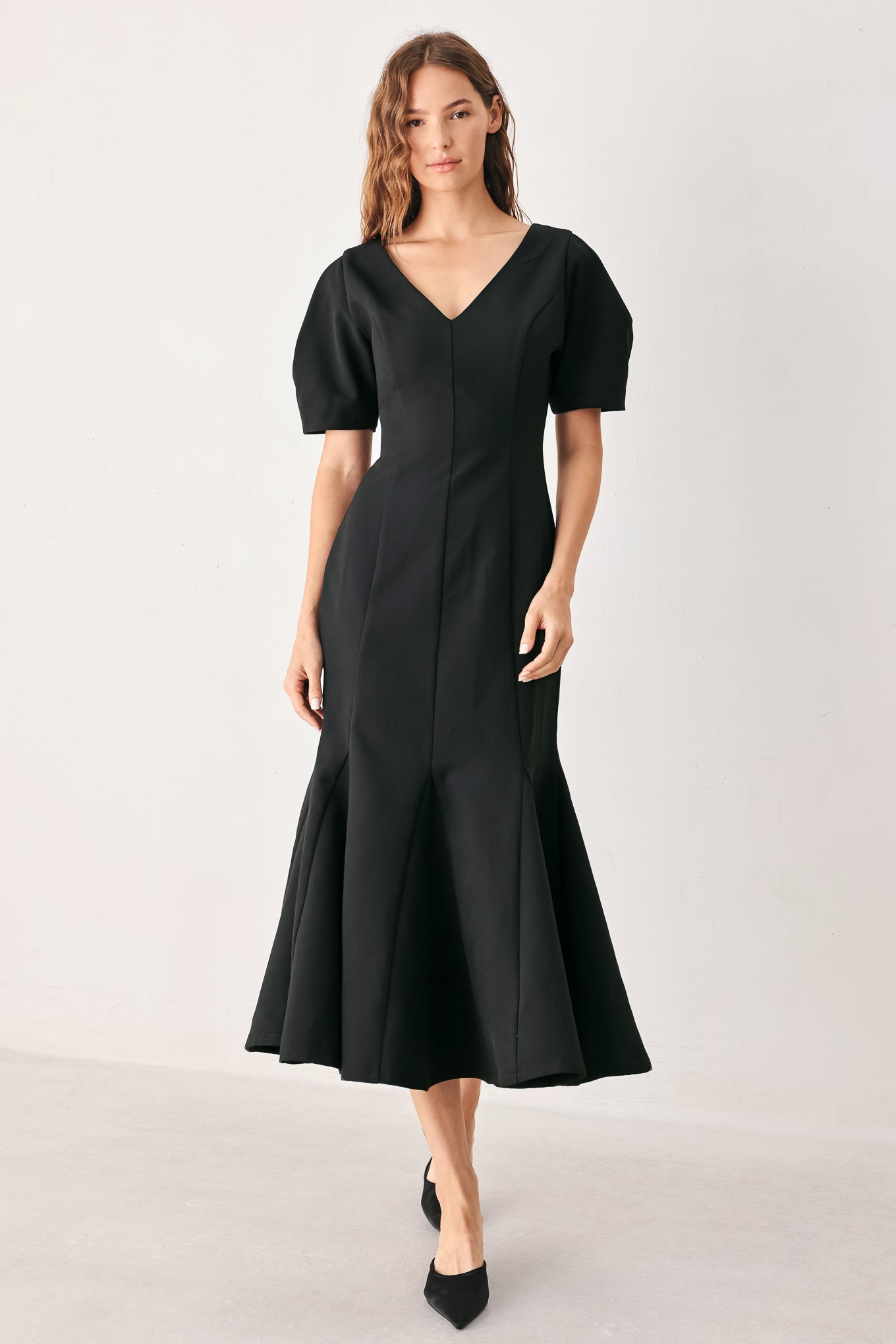 Flying Tomato Soiree Puff Woven Midi Dress