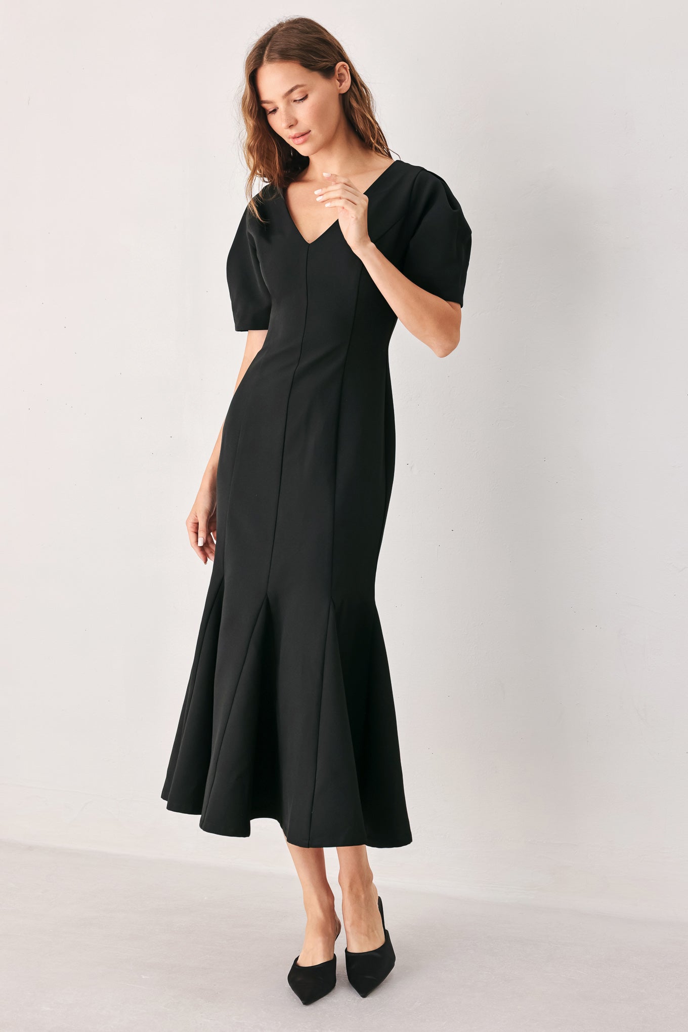 Flying Tomato Soiree Puff Woven Midi Dress