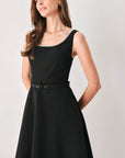 Flying Tomato Jeweled Noir Black Belted Midi Dress