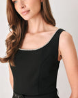 Flying Tomato Jeweled Noir Black Belted Midi Dress
