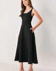 Flying Tomato Jeweled Noir Black Belted Midi Dress