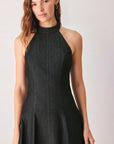 Flying Tomato After Dark Halter Denim Midi Dress