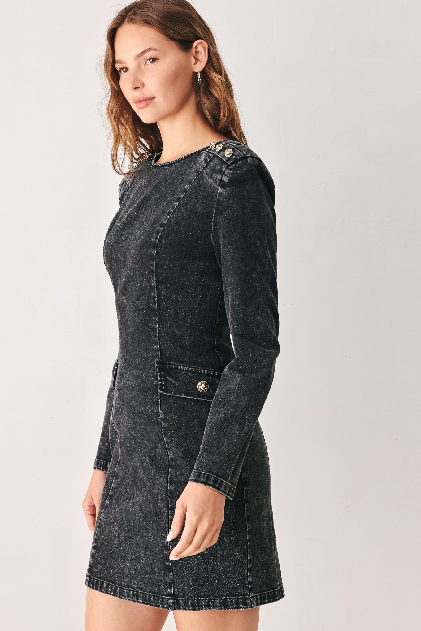 Flying Tomato Midnight Studded Denim Mini Dress