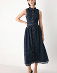 Flying Tomato | Navy Lace Denim Midi Dress
