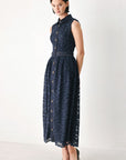 Flying Tomato | Navy Lace Denim Midi Dress