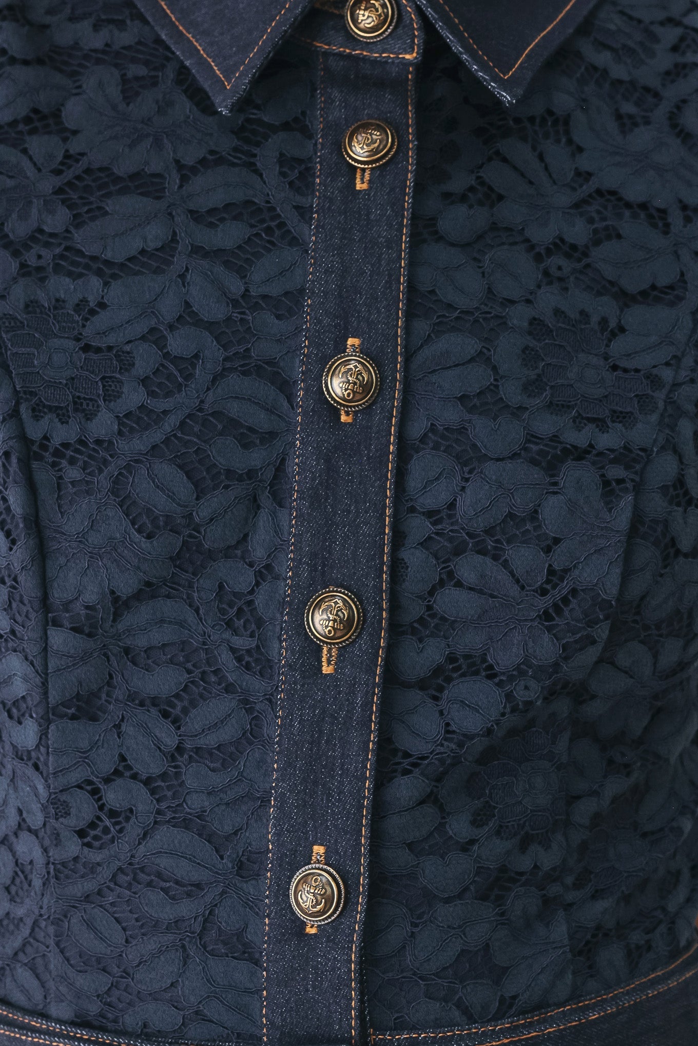 Flying Tomato | Navy Lace Denim Midi Dress
