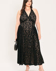 Flying Tomato | Black Lace Halter Midi Dress