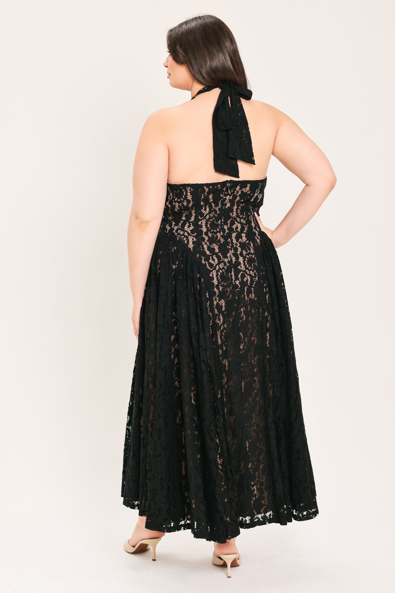 Flying Tomato | Black Lace Halter Midi Dress