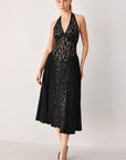 Flying Tomato | Black Lace Halter Midi Dress