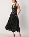 Flying Tomato | Black Lace Halter Midi Dress