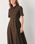 Flying Tomato | Brown Button Front Midi Shirt Dress