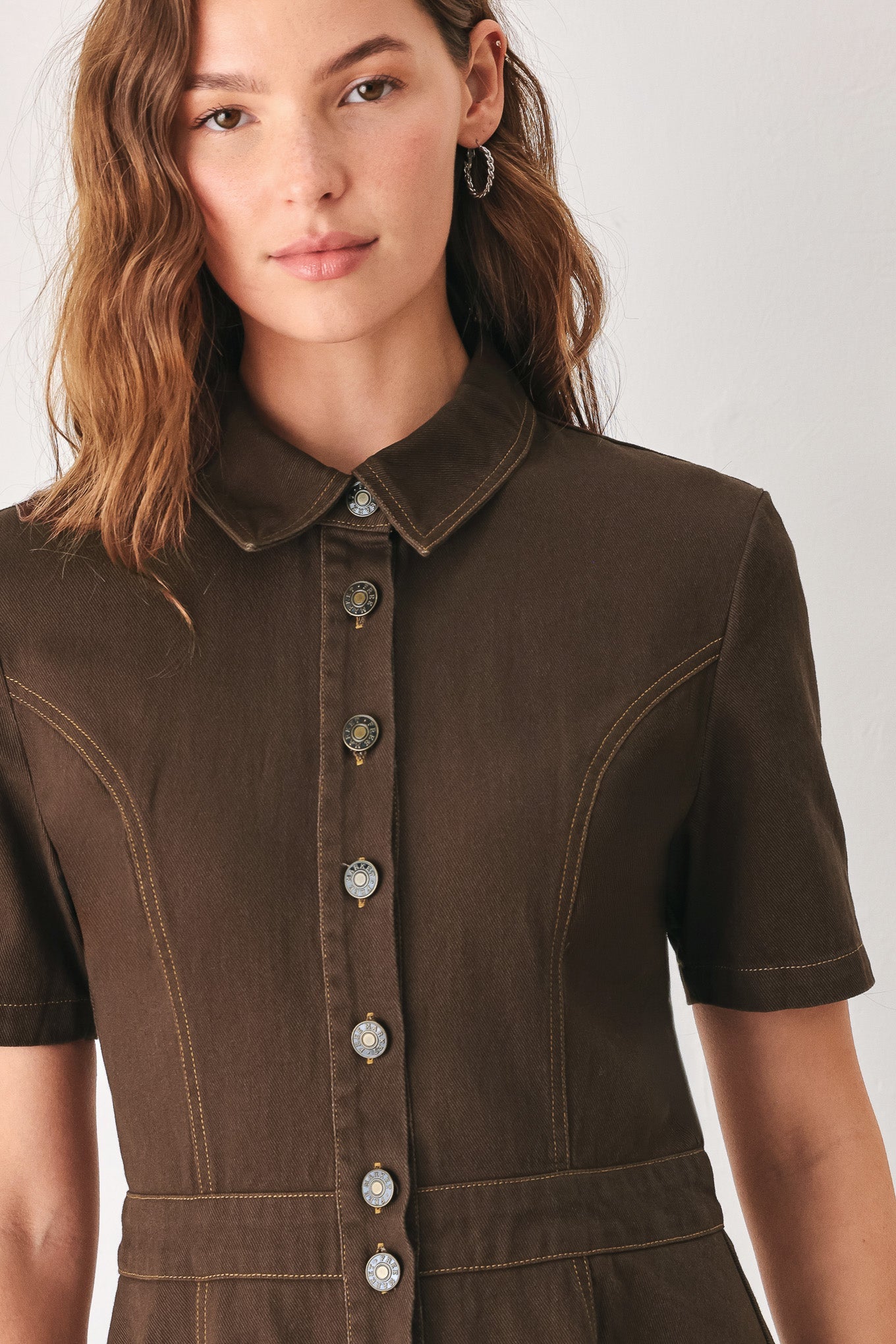 Flying Tomato | Brown Button Front Midi Shirt Dress
