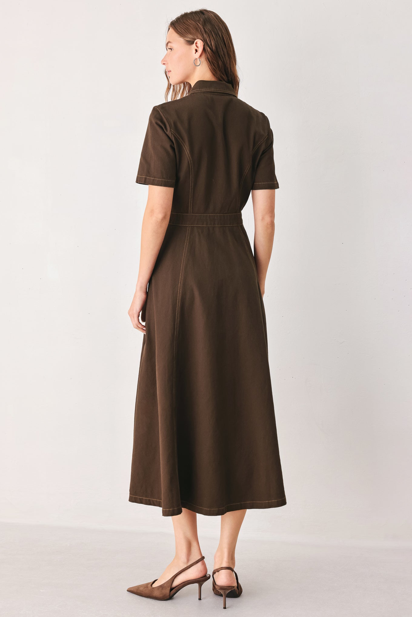 Flying Tomato | Brown Button Front Midi Shirt Dress