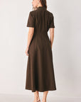 Flying Tomato | Brown Button Front Midi Shirt Dress