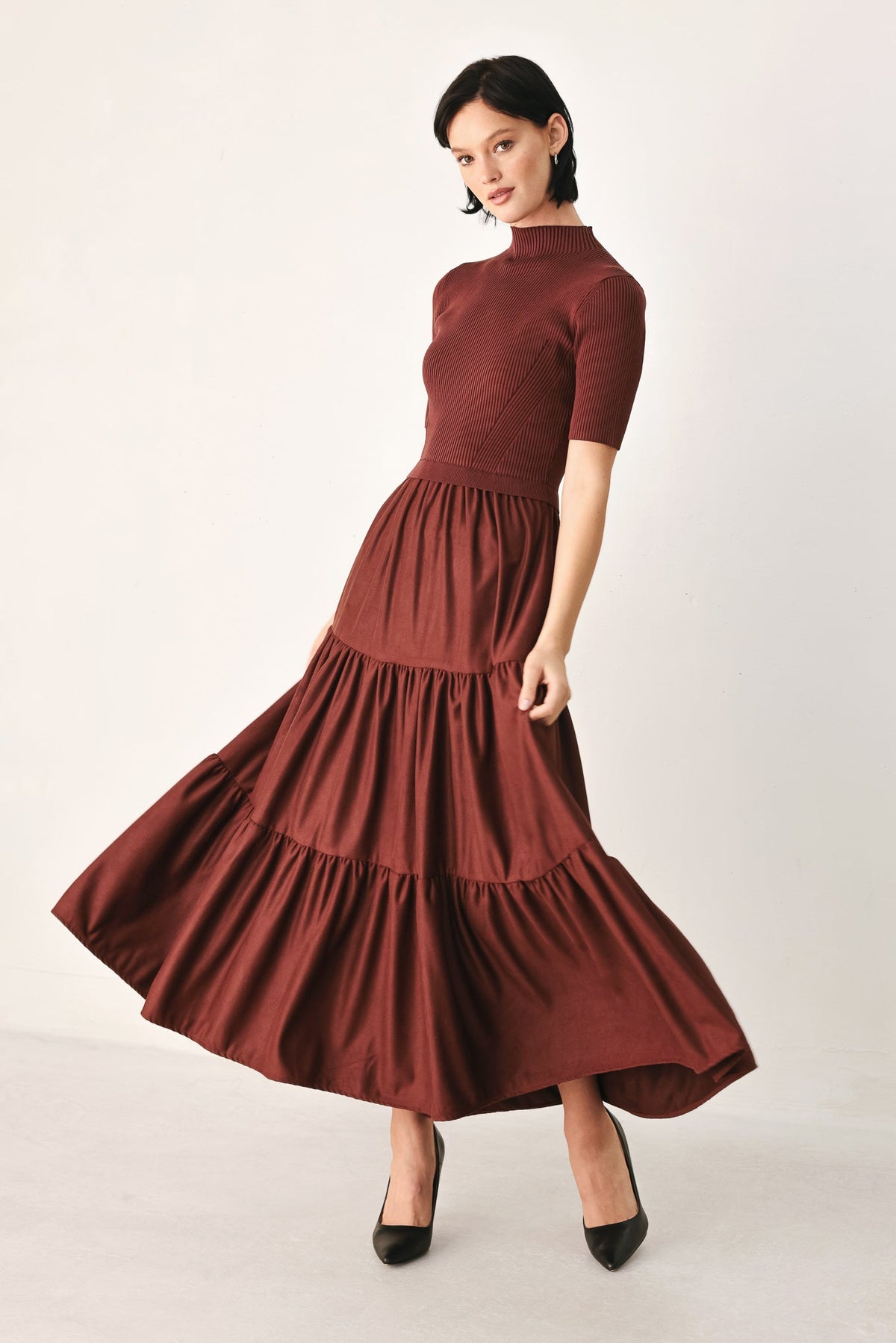 Flying Tomato Autumn Love Story Tiered Midi Dress