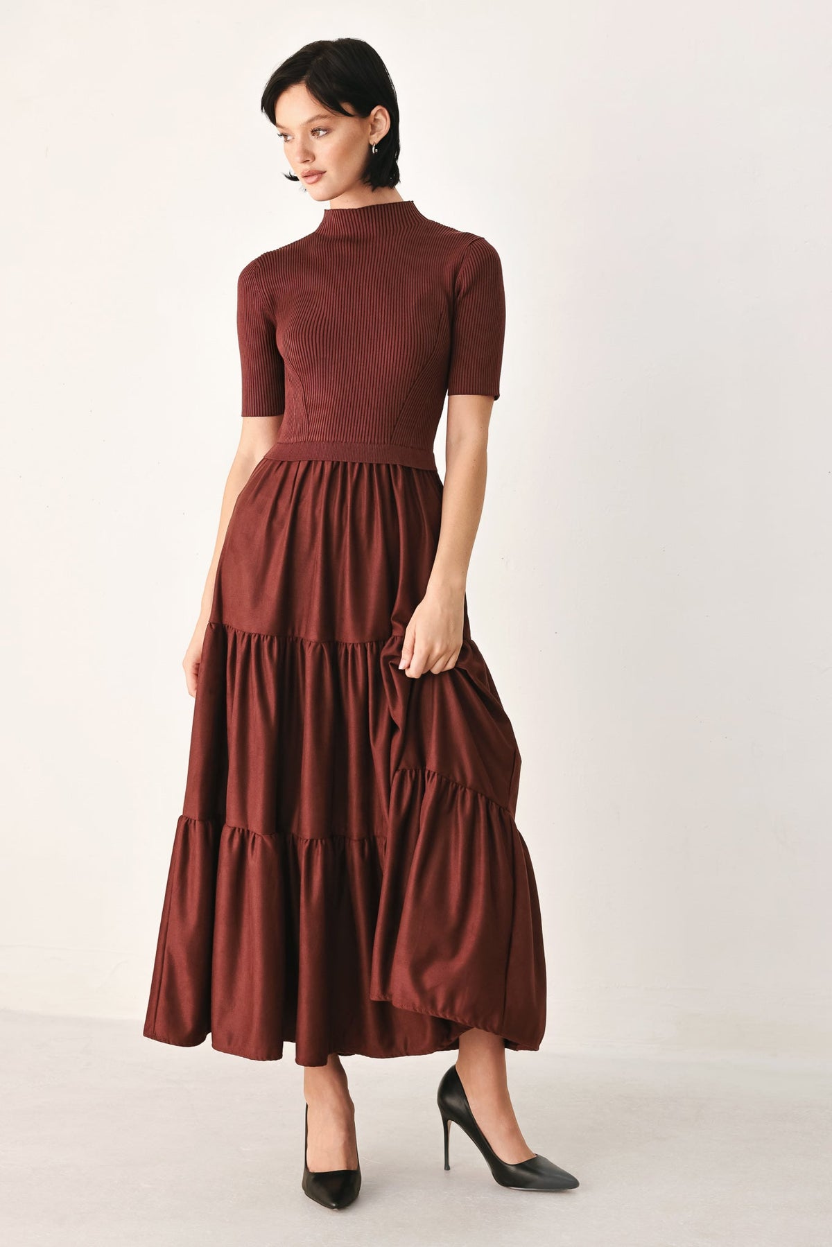 Flying Tomato Autumn Love Story Tiered Midi Dress