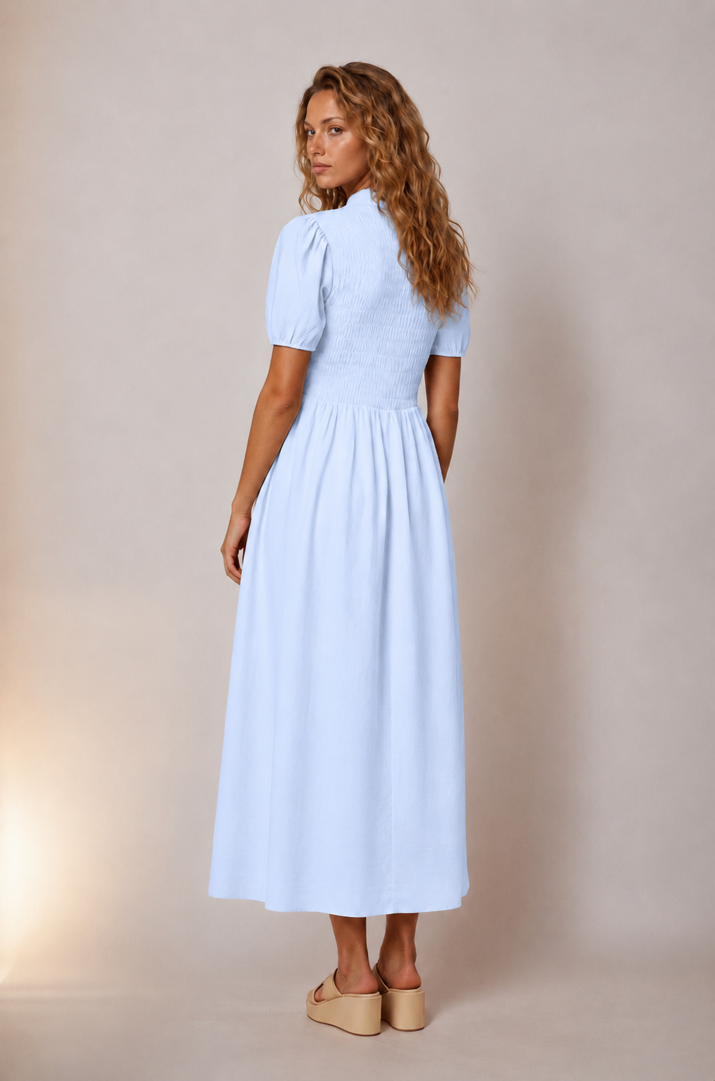 Jenna Smocked Collared Dress in Blue