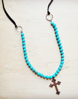 **Frosted Magnesite Beaded Necklace w/ Copper Cross