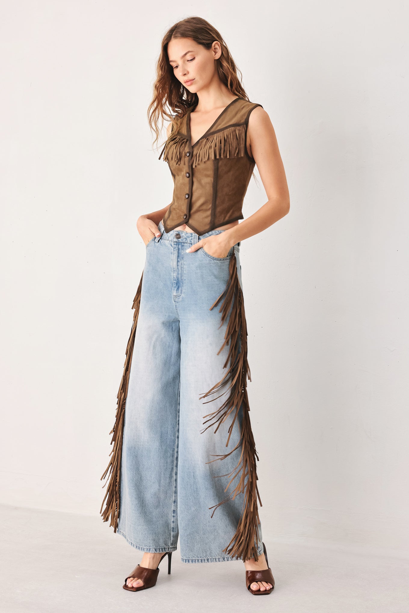 Flying Tomato | Nashville Faux Suede Fringe Vest