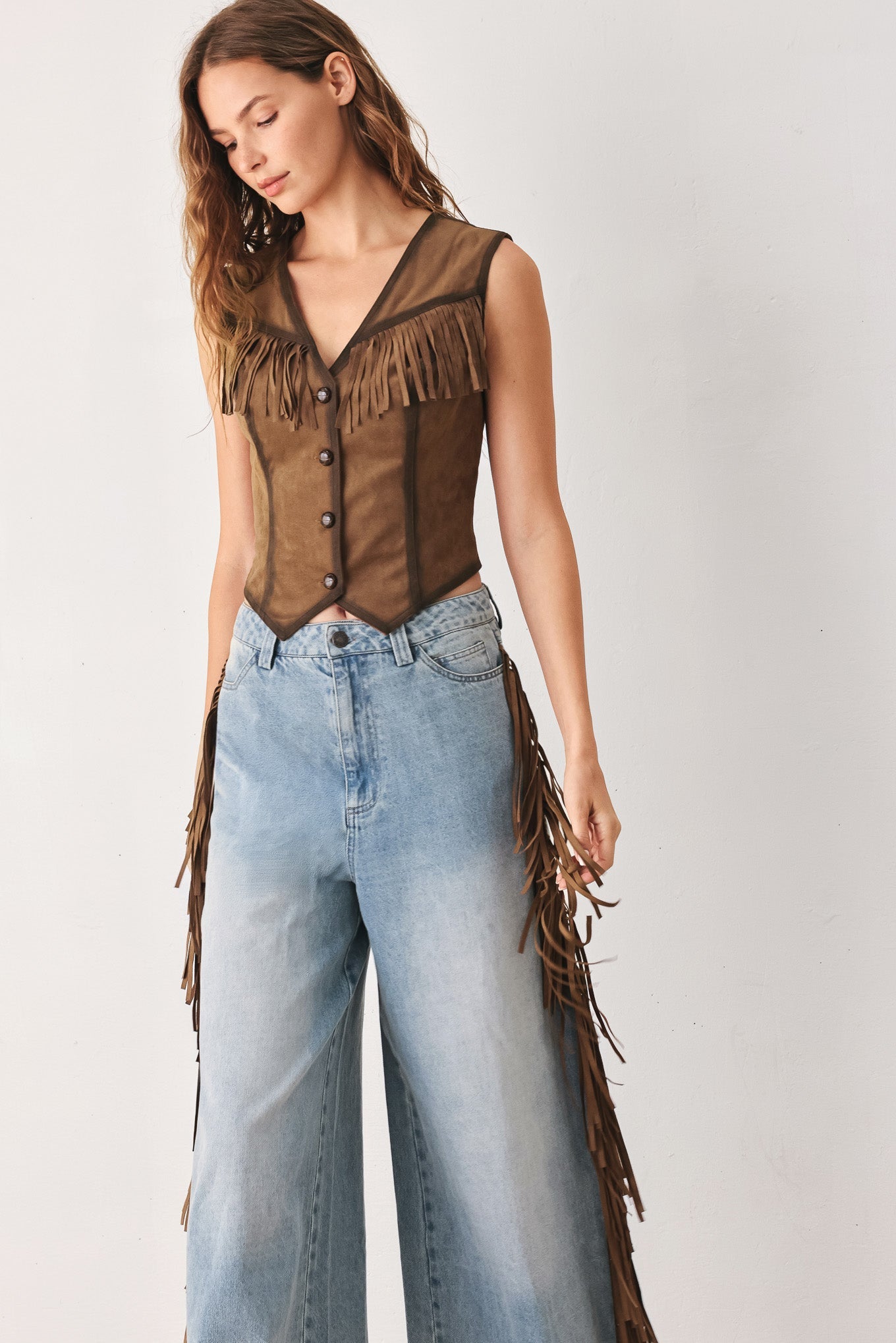 Flying Tomato | Nashville Faux Suede Fringe Vest