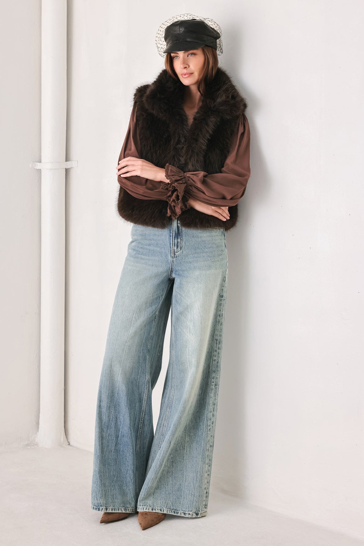 Flying Tomato Cocoa Plush Chocolate Brown Faux Fur Vest