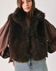 Flying Tomato Cocoa Plush Chocolate Brown Faux Fur Vest
