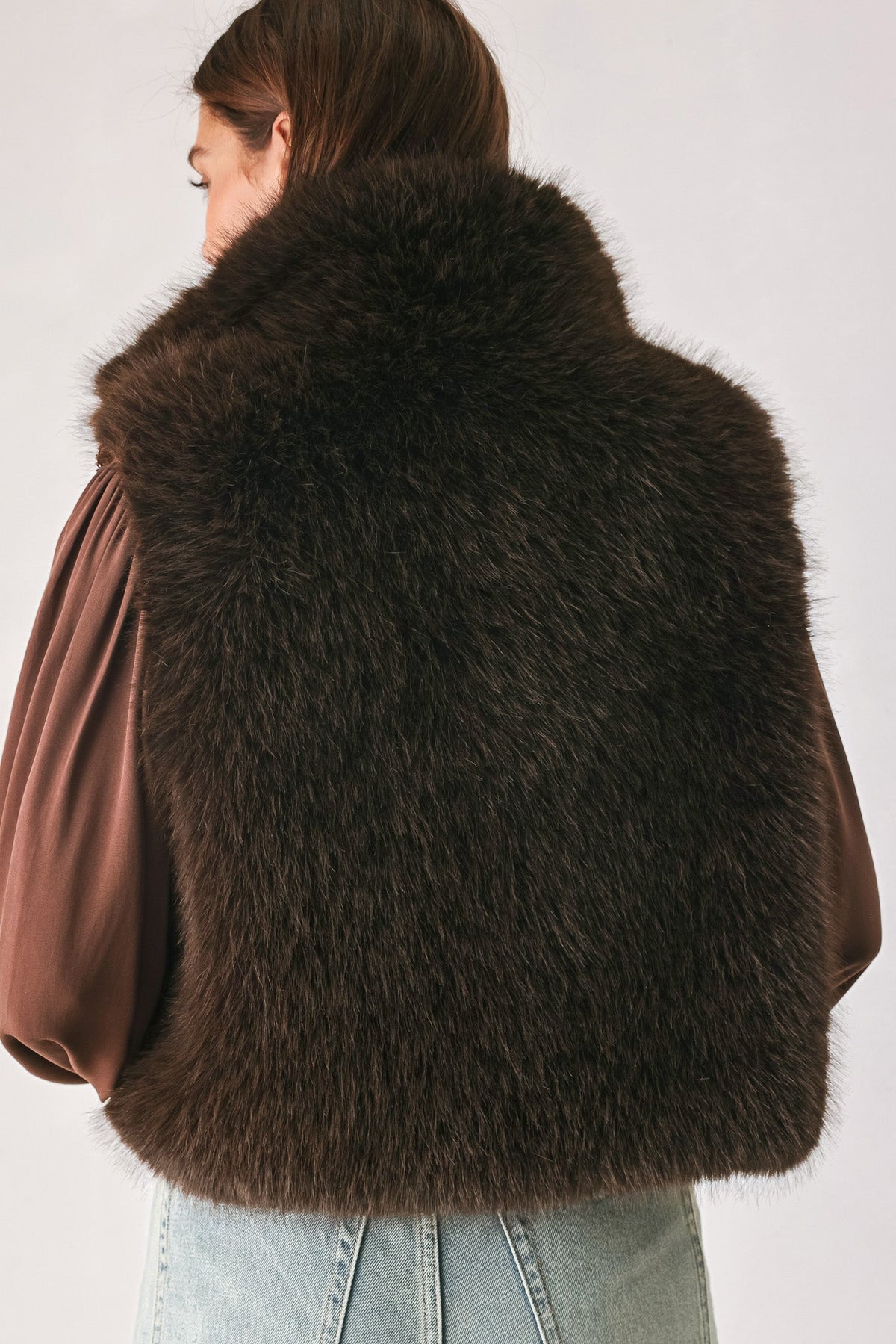 Flying Tomato Cocoa Plush Chocolate Brown Faux Fur Vest