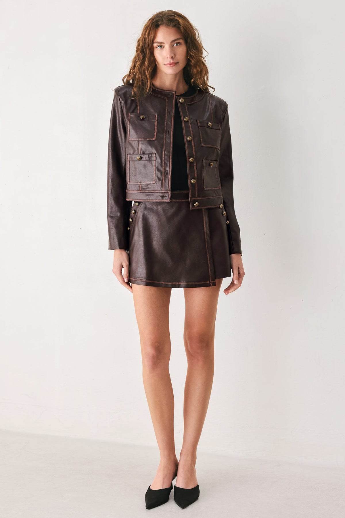 Flying Tomato Saddle Street Brown Faux Leather Cropped Jacket