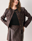 Flying Tomato Saddle Street Brown Faux Leather Cropped Jacket