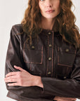 Flying Tomato Saddle Street Brown Faux Leather Cropped Jacket