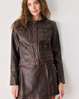 Flying Tomato Saddle Street Brown Faux Leather Cropped Jacket