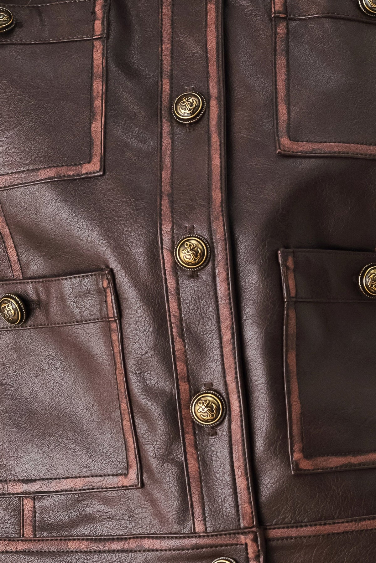 Flying Tomato Saddle Street Brown Faux Leather Cropped Jacket