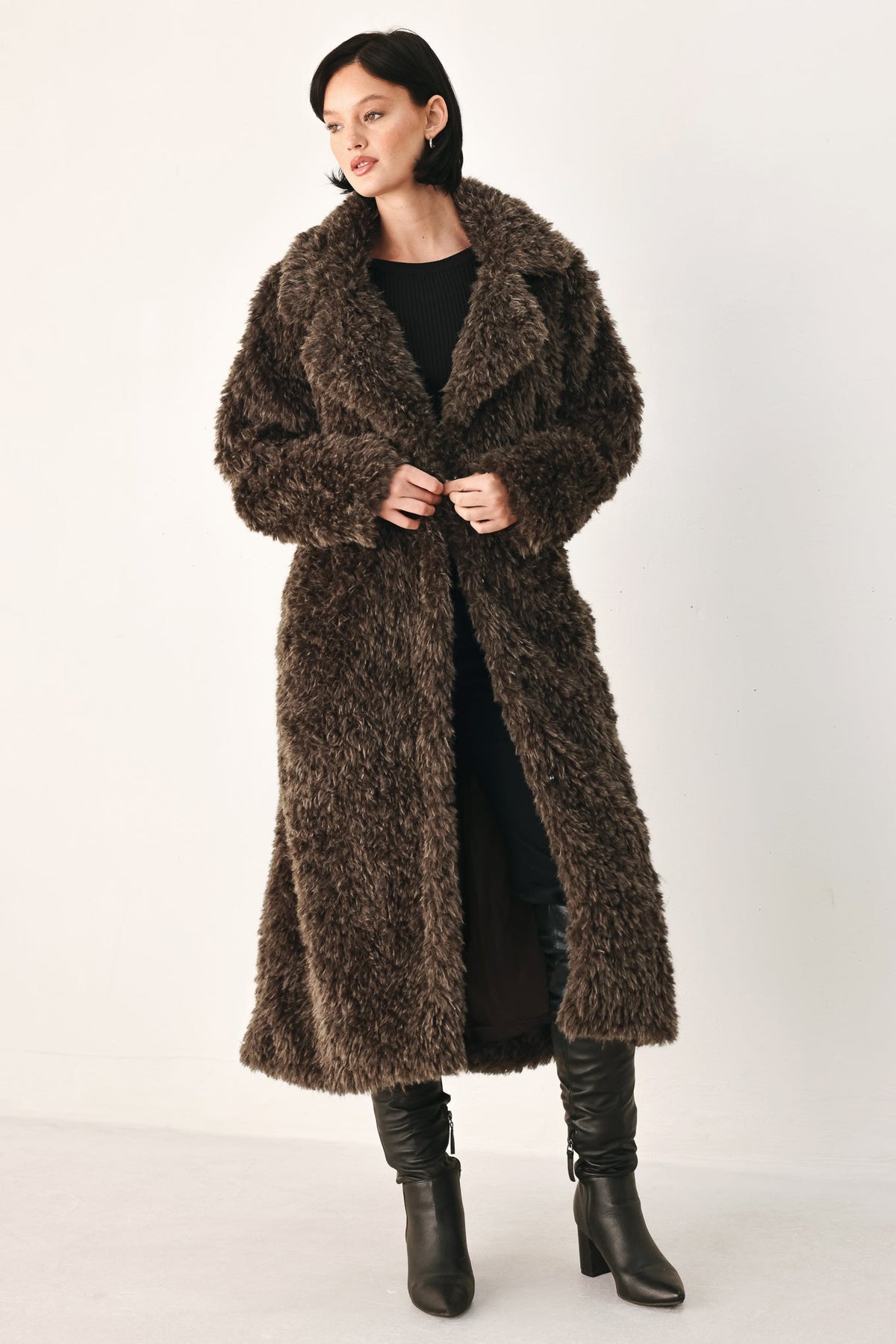 Flying Tomato | Cozy in the City Belted Faux-Fur Midi Coat