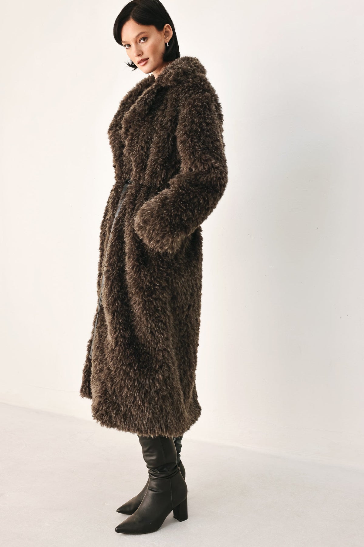 Flying Tomato | Cozy in the City Belted Faux-Fur Midi Coat