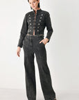 Flying Tomato | City Limits Black Denim Military Jacket
