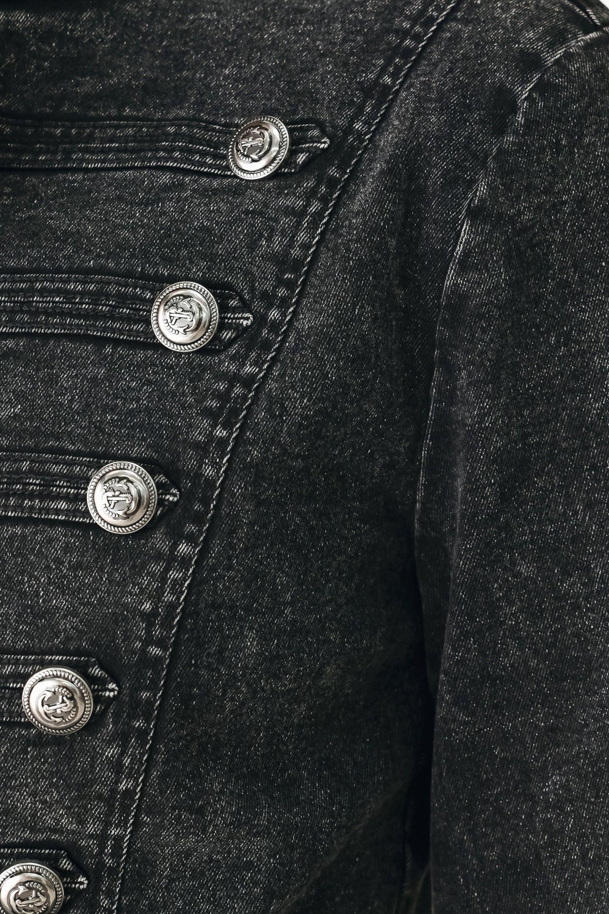 Flying Tomato | City Limits Black Denim Military Jacket