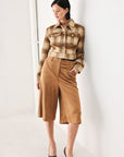 Flying Tomato | Autumn in Aspen Camel Plaid Cropped Jacket