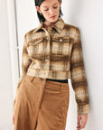 Flying Tomato | Autumn in Aspen Camel Plaid Cropped Jacket