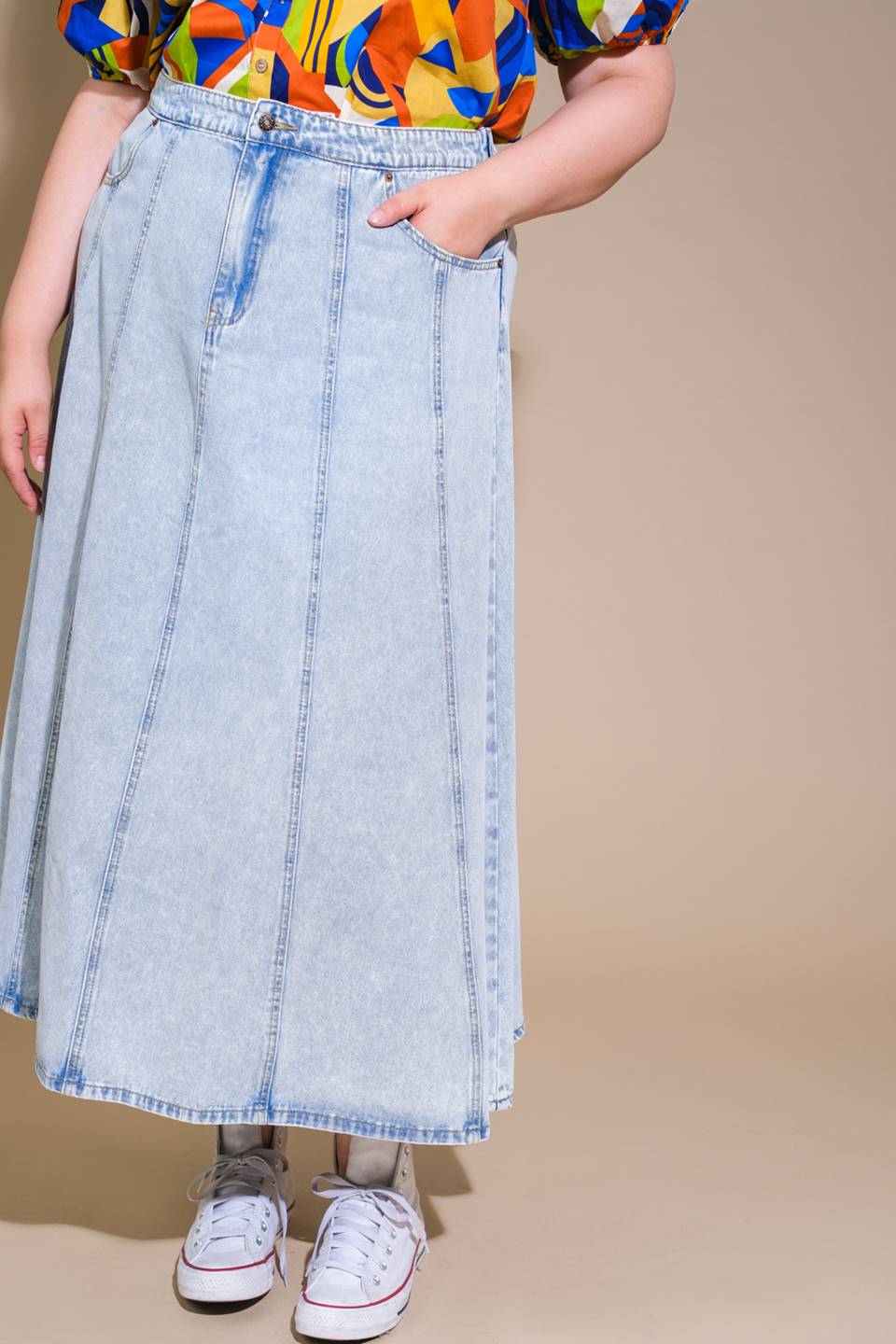 Flying Tomato Urban Cowgirl Denim Midi Skirt