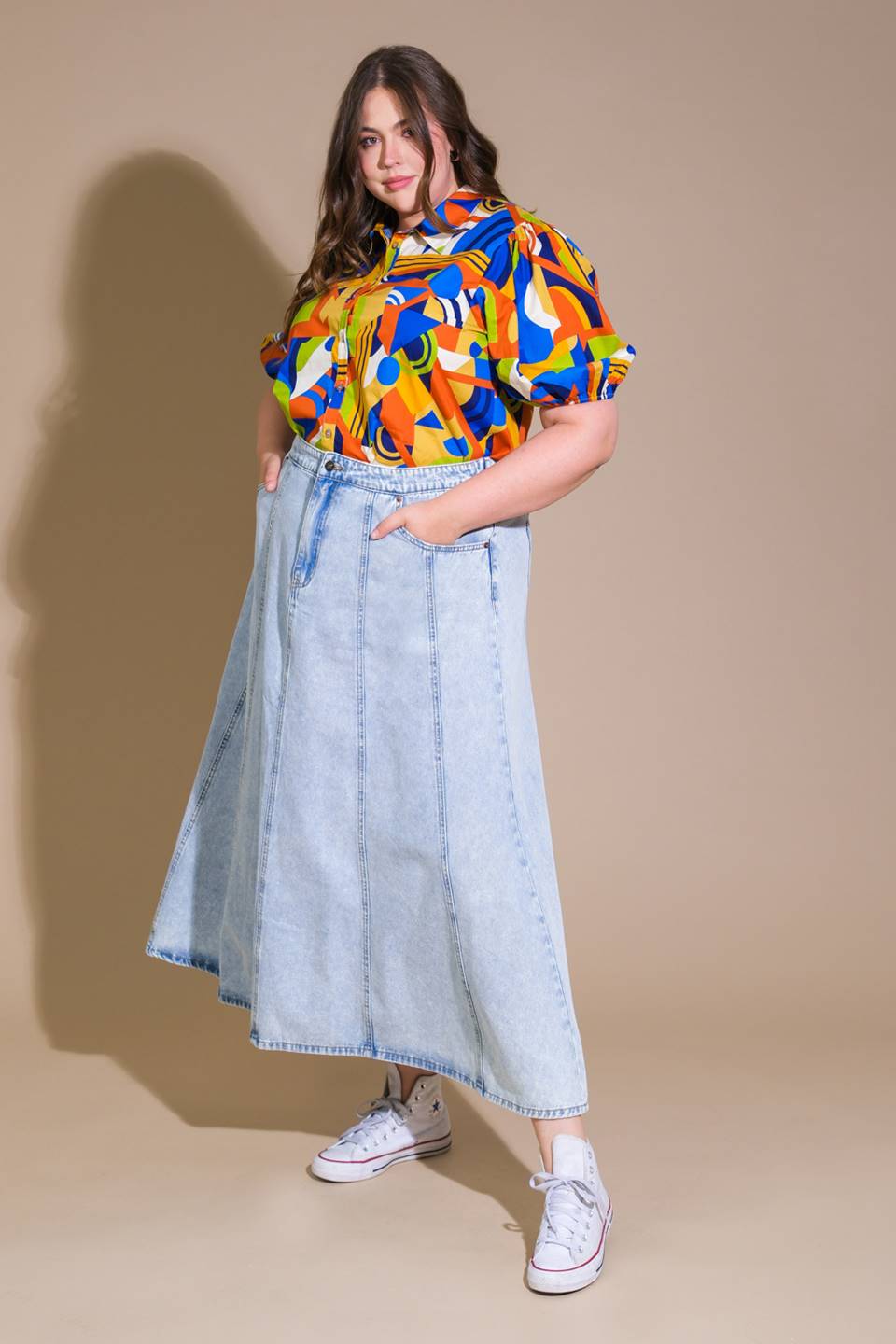 Flying Tomato Urban Cowgirl Denim Midi Skirt