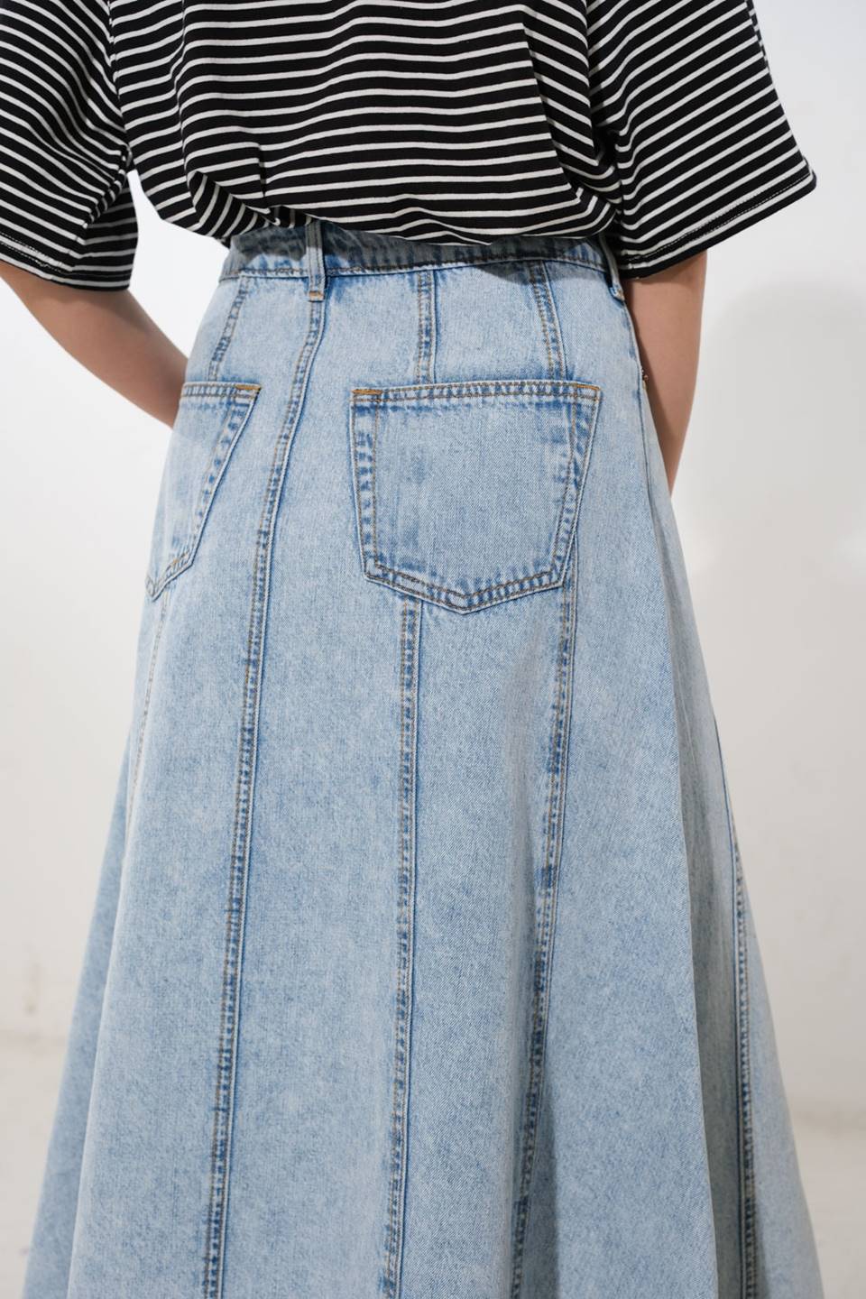 Flying Tomato Urban Cowgirl Denim Midi Skirt