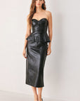 Port Wine High-Rise Faux Leather Midi Skirt