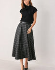 Flying Tomato | Black Plaid Full Midi Skirt