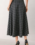 Flying Tomato | Black Plaid Full Midi Skirt