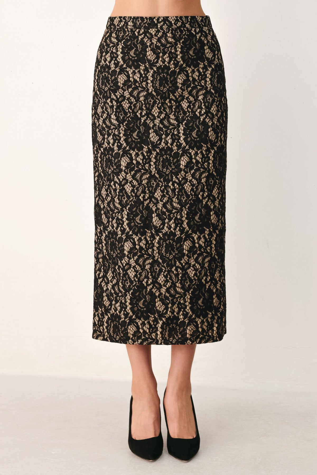 Flying Tomato | Lace Theory Black Lace Pencil Midi Skirt