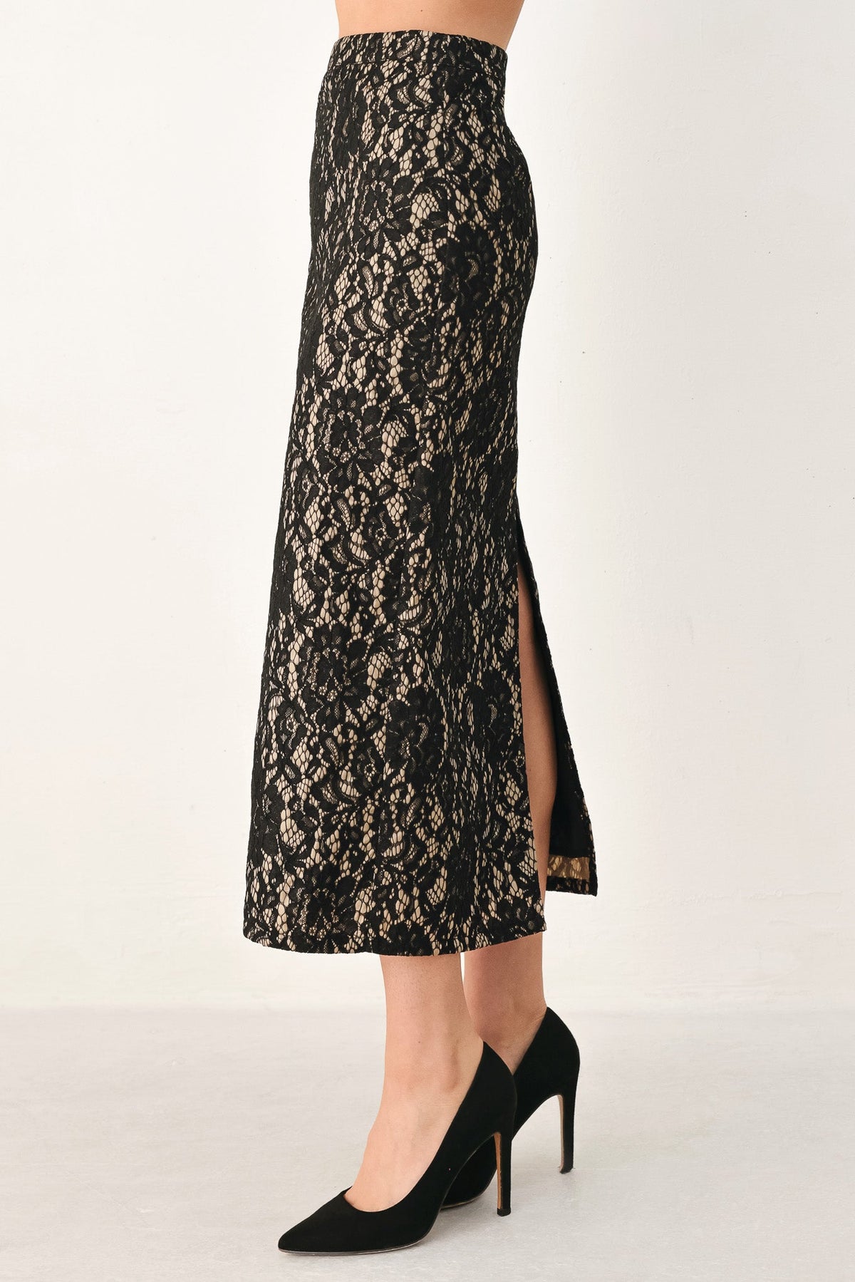 Flying Tomato | Lace Theory Black Lace Pencil Midi Skirt