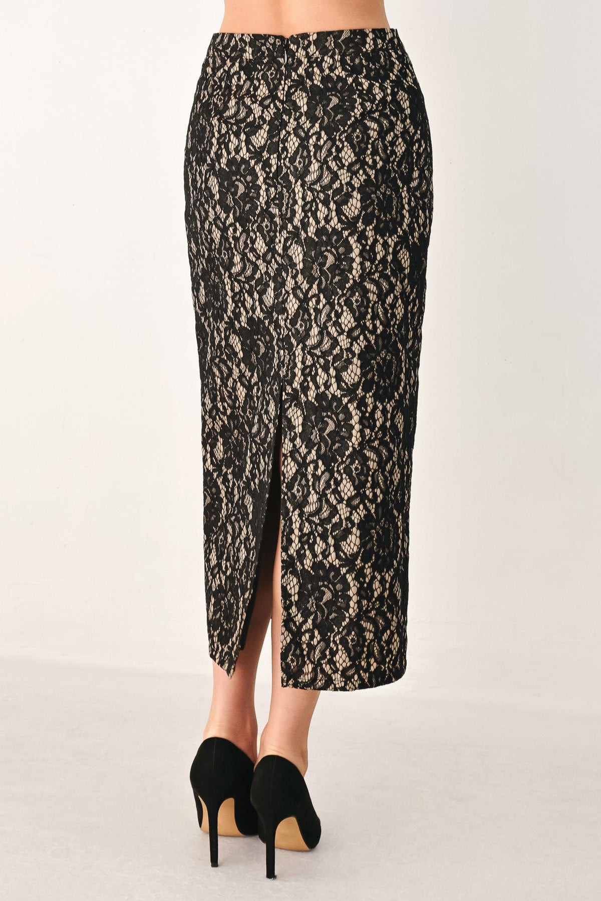 Flying Tomato | Lace Theory Black Lace Pencil Midi Skirt