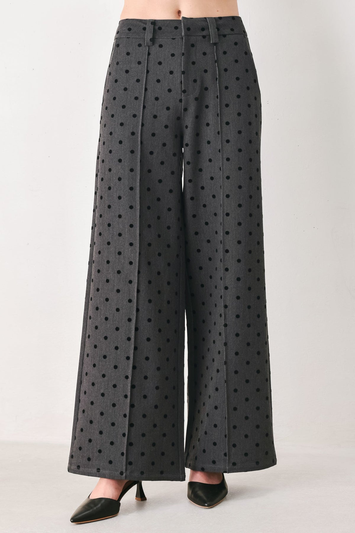 Flying Tomato Charcoal Dot High Waist Wide Leg Pants